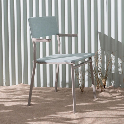 Lafuma Batyline Duo ORON Outdoor Dining Armchair, Sand/Mistral Blue (Set of 2) - VMInnovations