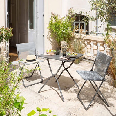 Lafuma Balcony II Colorblock Steel Square Folding Patio Table, Titanium (Used) - VMInnovations