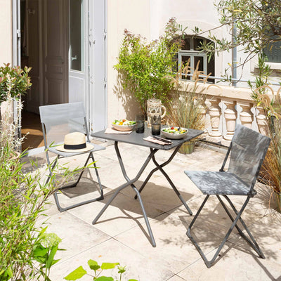 Lafuma Balcony II Colorblock Steel Folding Patio Chair, Titane Gray, Set of 2 - VMInnovations