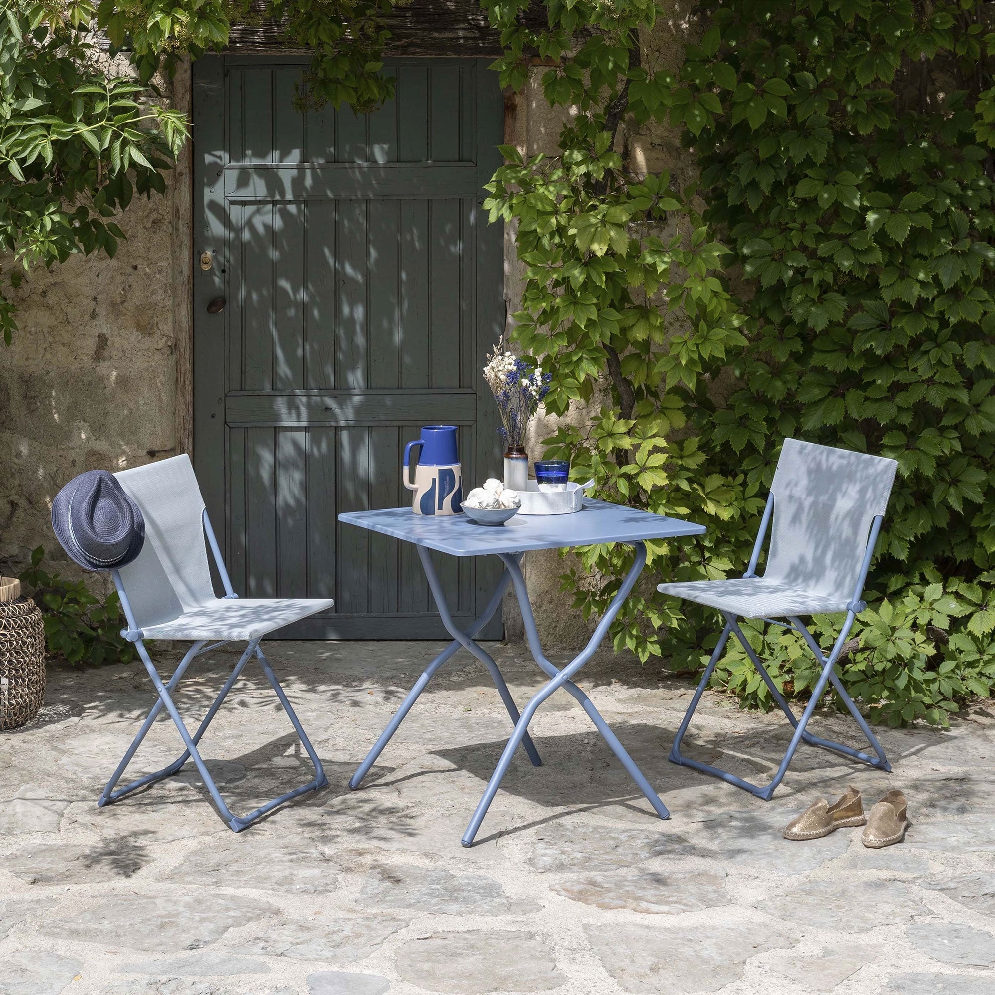 Lafuma Colorblock Steel Folding Patio Chair, Ciel Sky Blue, Set of 2 (Used) - VMInnovations