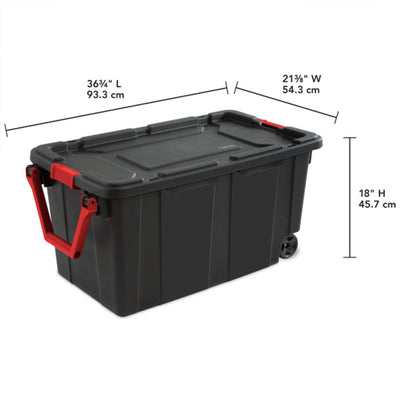 Sterilite Heavy Duty 40 Gallon Wheeled Industrial Storage Tote, Black (6 Pack) - VMInnovations