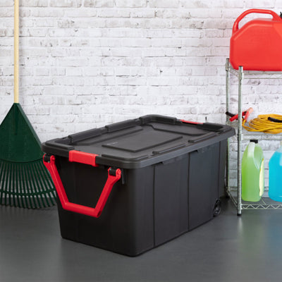 Sterilite Heavy Duty 40 Gallon Wheeled Industrial Storage Tote, Black (6 Pack)