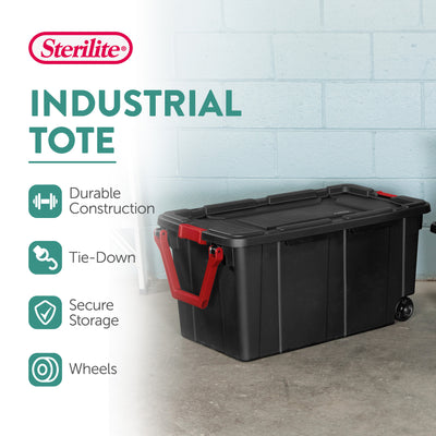 Sterilite Heavy Duty 40 Gallon Wheeled Industrial Storage Tote, Black (8 Pack)