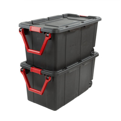 Sterilite Heavy Duty 40 Gallon Wheeled Industrial Storage Tote, Black (6 Pack)