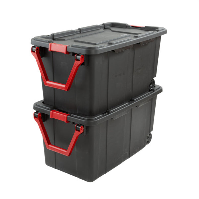 Sterilite 40 Gal Wheeled Industrial Tote Stackable Bin with Latch Lid, 2 Pack