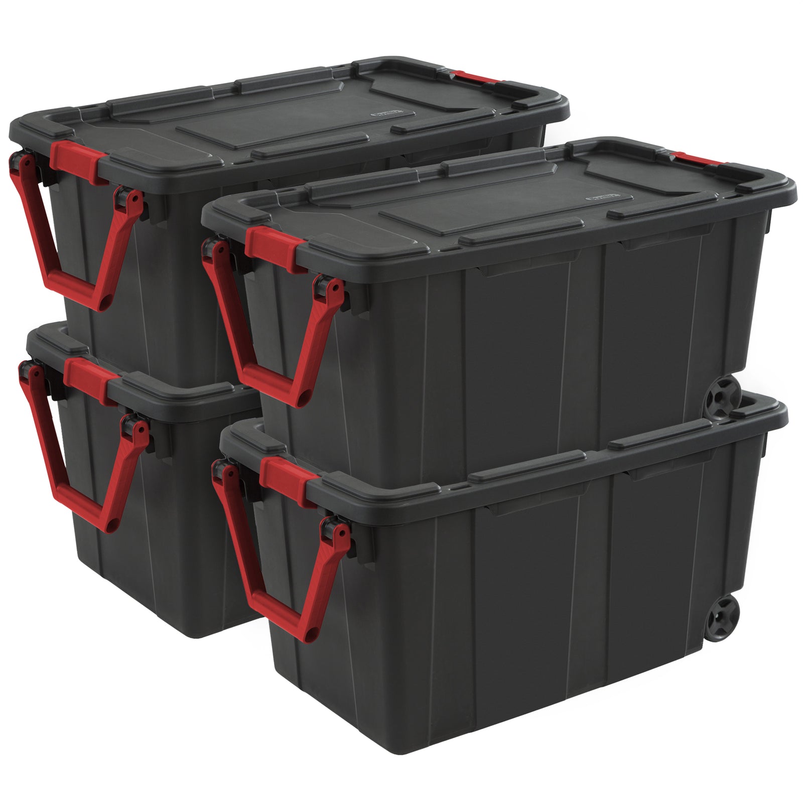 Sterilite Heavy Duty 40 Gallon Wheeled Industrial Storage Tote, 4-Pack, Black - VMInnovations