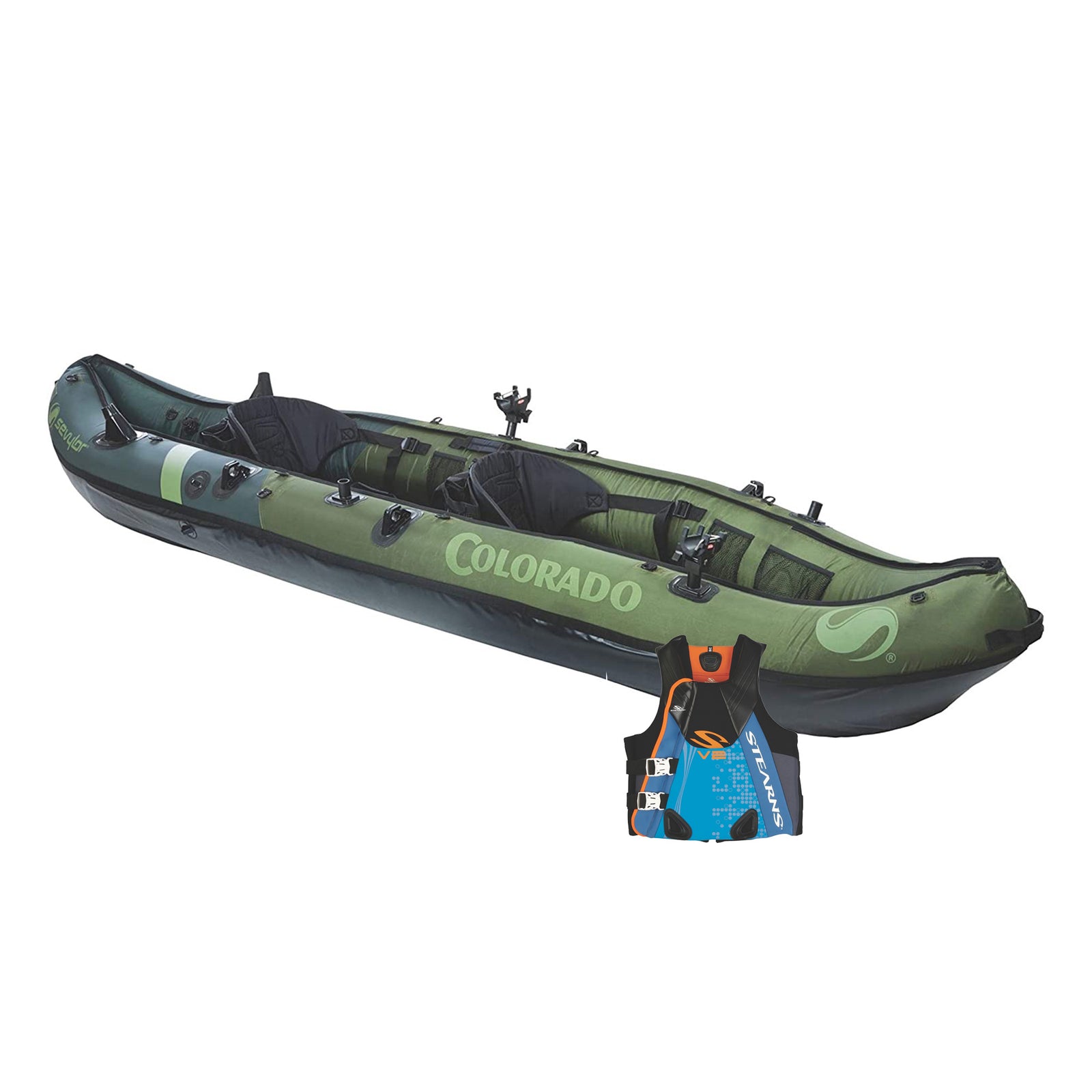 Sevylor Colorado 2 Person Inflatable Kayak & Stearns Men's Life Vest, Blue, M - VMInnovations