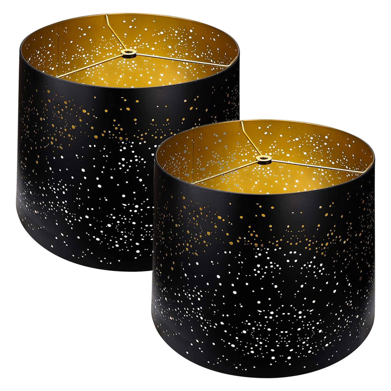 ALUCSET 12 x 14 x 10" Starry Sky Etched Metal Lamp Shade, Black/Gold (2 Pack)