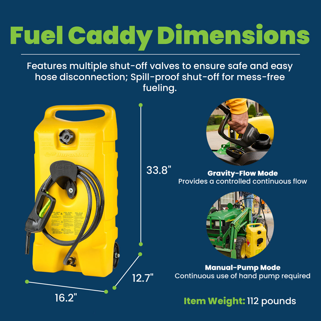 Scepter Flo N' Go Duramax 14 Gal Diesel Fuel Tank Container Caddy & Pump, Yellow