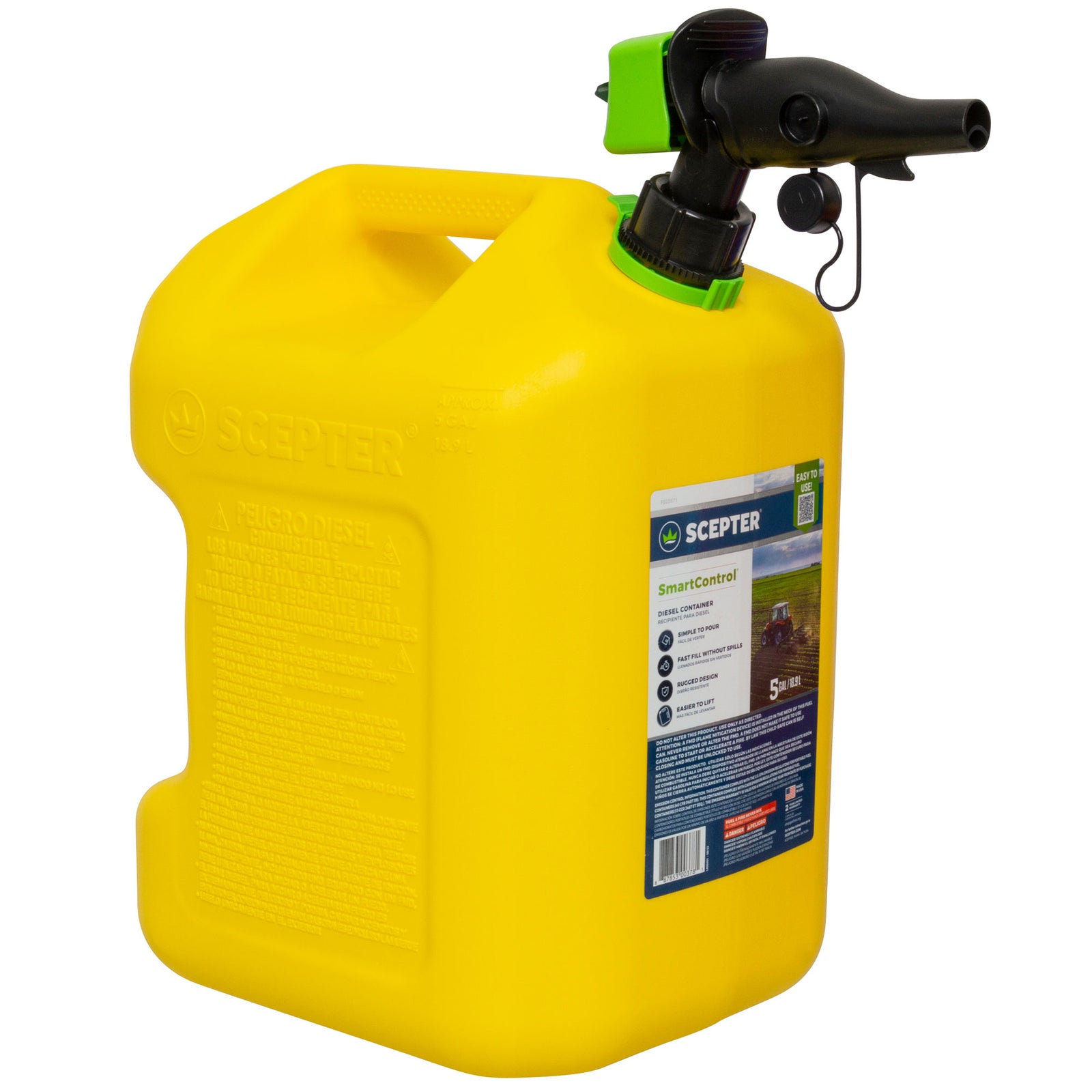 Scepter SmartControl Diesel Gas Container Jug, 5 Gal/18.9L, Yellow (For Parts) - VMInnovations