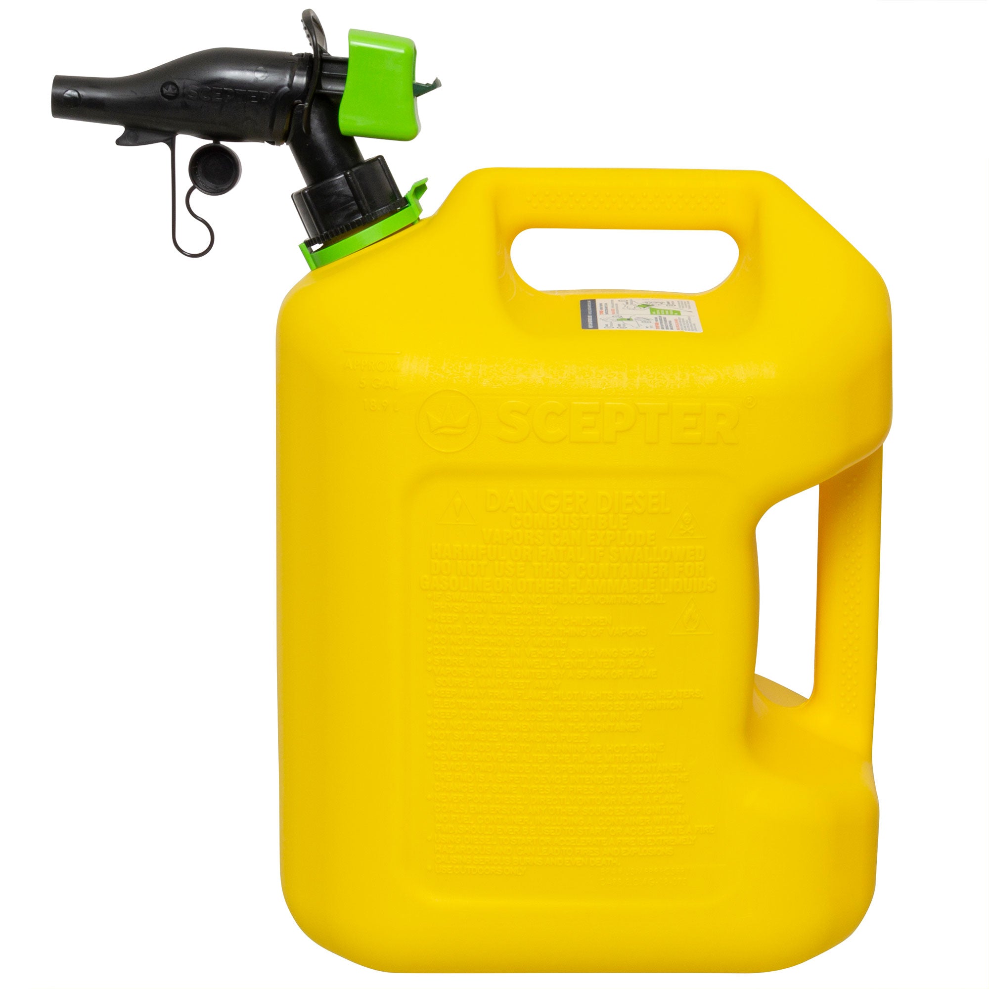 Scepter SmartControl Rear Handle Diesel Gas Container Jug, 5 Gal/18.9L, Yellow - VMInnovations