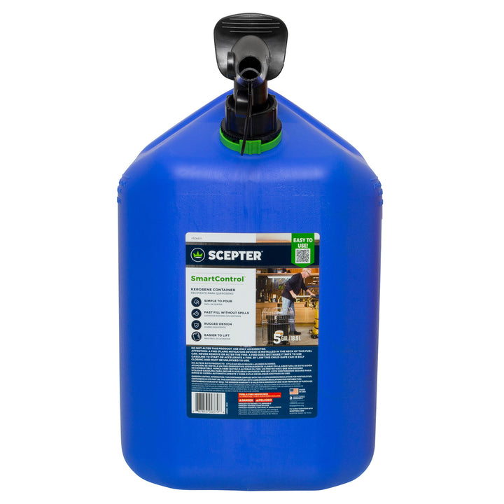 Scepter SmartControl Dual Handle Kerosene Can Container Jug, 5 Gal/18.9L, Blue