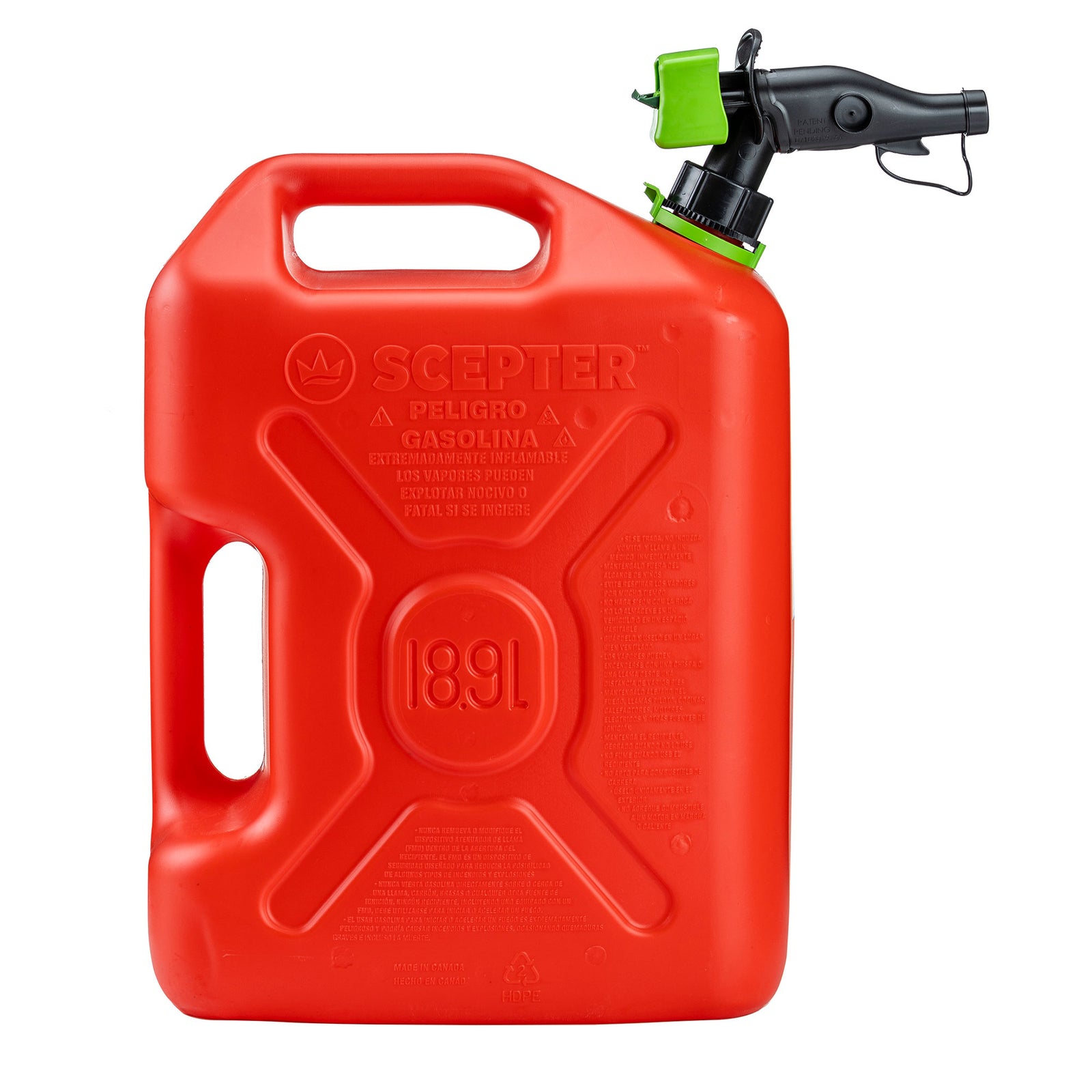 Scepter SmartControl Dual Handle Gasoline Can Container Jug, 5 Gal/18.9L, Red - VMInnovations