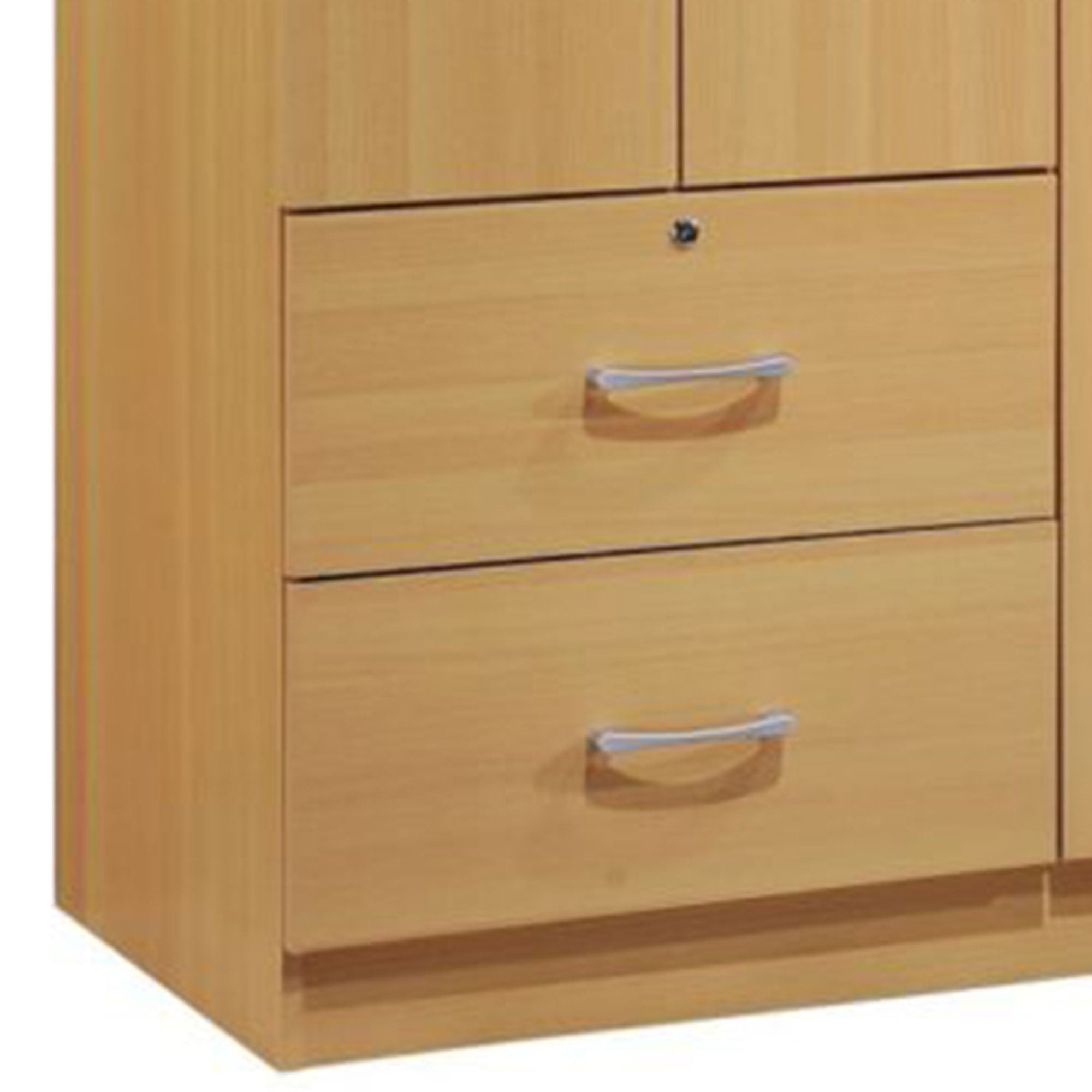Hodedah Import 3 Door Armoire with Clothing Rod, Shelves, and 2 Drawers, Beech - VMInnovations