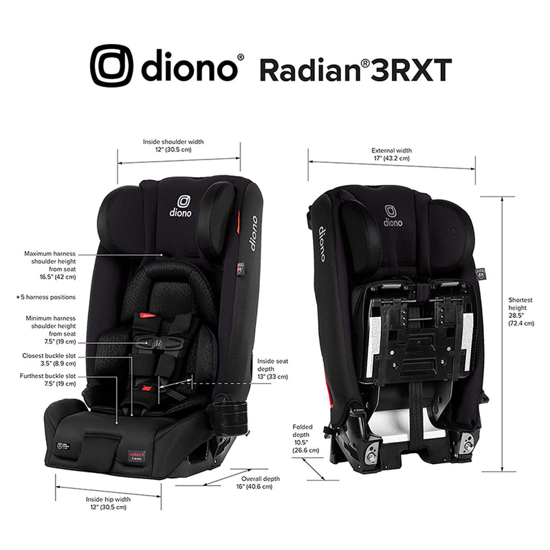Diono Radian 3RXT Slim Fit Steel Core 4 in 1 Convertible Car Seat, Jet Black