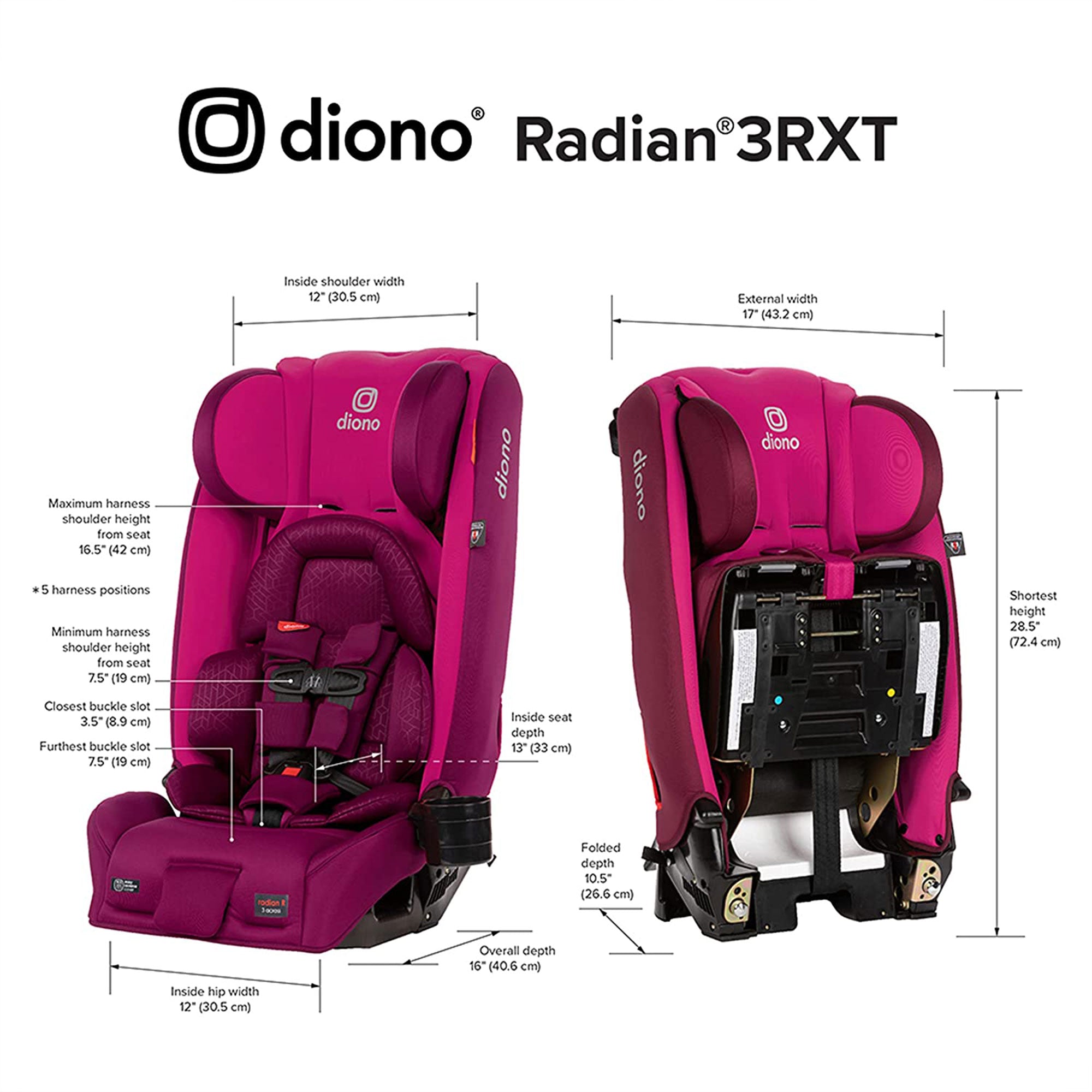 Diono Radian 3RXT Slim Fit Steel Core 4 in 1 Convertible Car Seat, Purple Plum