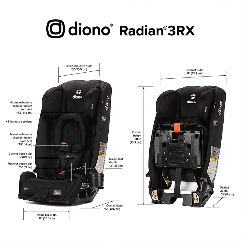 Radian 3RX Slim Fit Steel Core 3 in 1 Convertible Car Seat, Jet Black (Open Box)