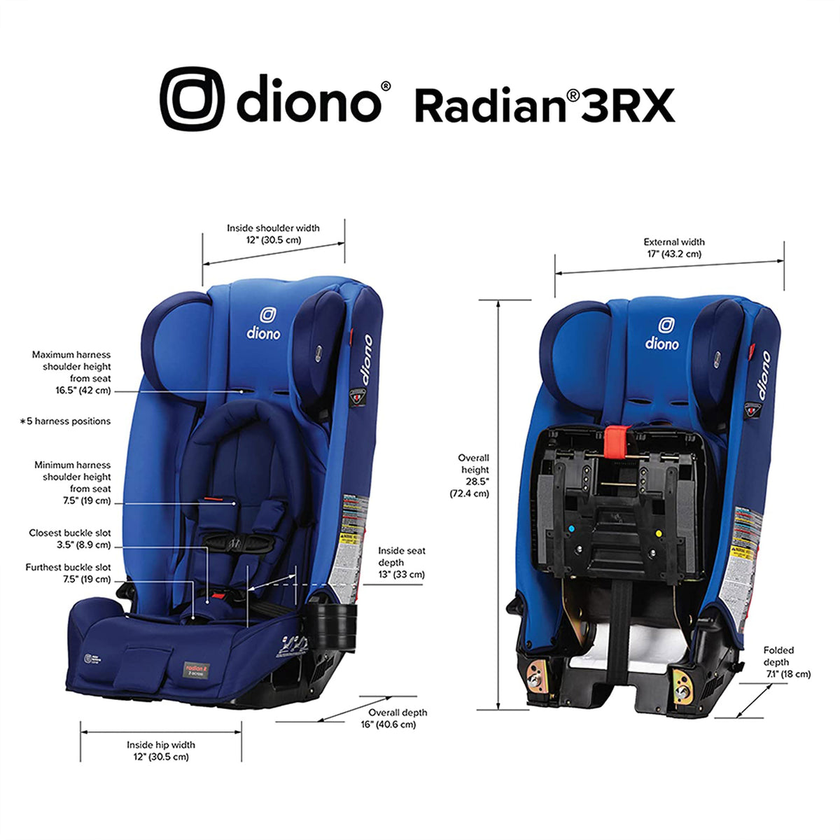 Diono Radian 3RX Slim Fit Steel Core 3 in 1 Convertible Safe Car Seat, Blue Sky - VMInnovations