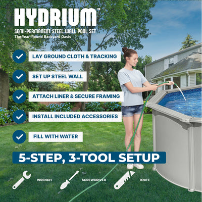 Bestway Hydrium 15' x 48" Round Steel Wall Above Ground Swimming Pool Set, Gray - VMInnovations