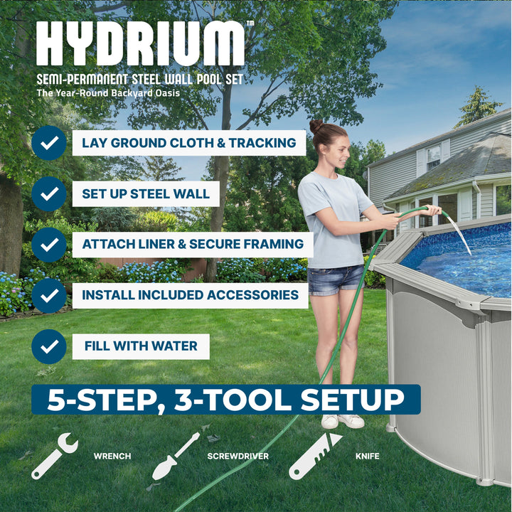 Bestway Hydrium 15' x 48" Round Steel Wall Above Ground Swimming Pool Set, Gray