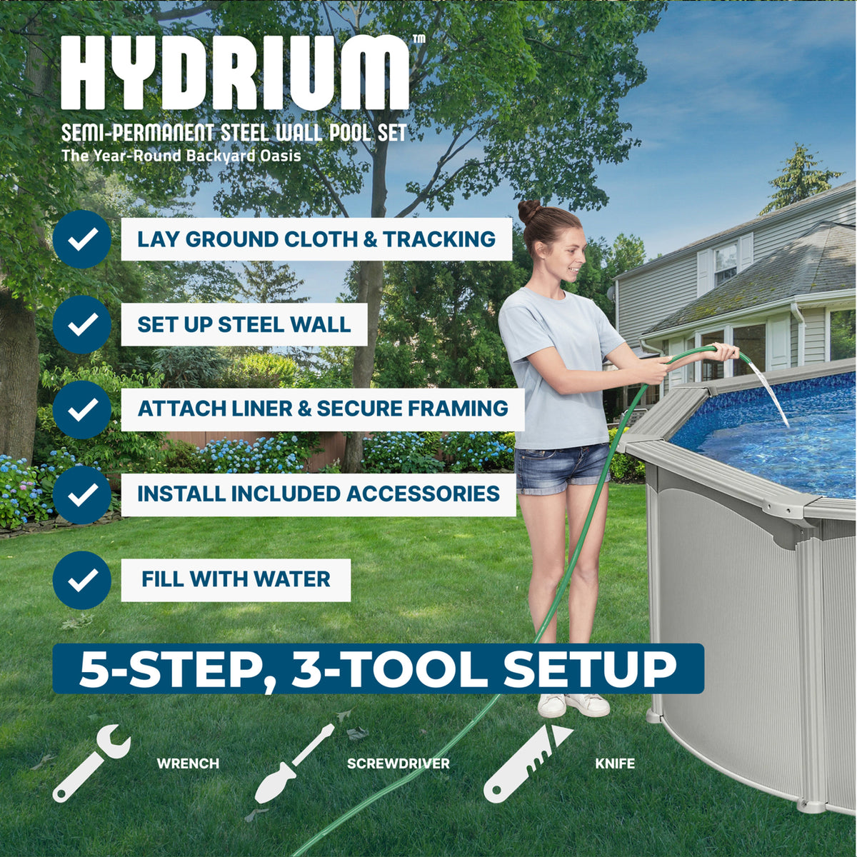 Hydrium 15'x48" Round Steel Wall Above Ground Swimming Pool Set, Gray (Open Box)