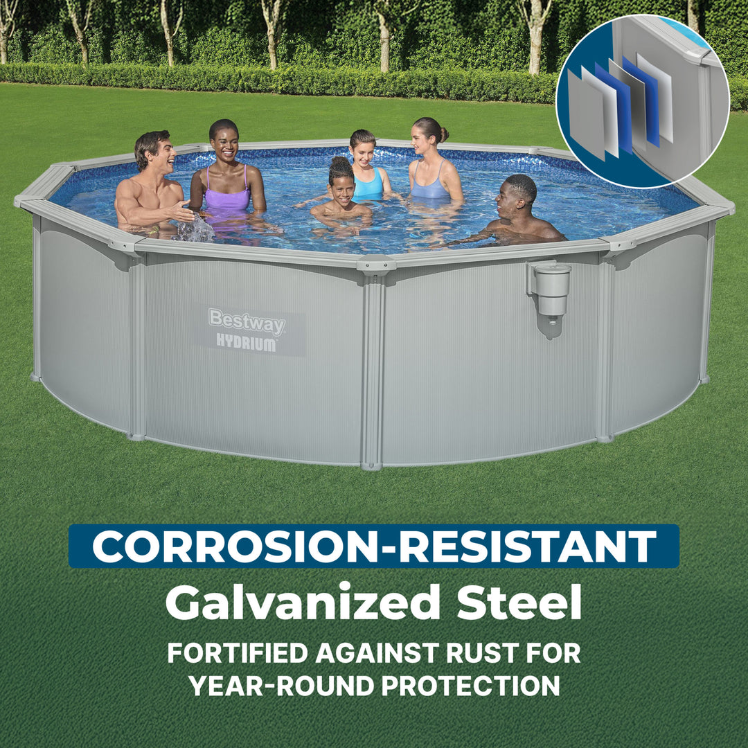 Bestway Hydrium 15' x 48" Round Steel Wall Above Ground Swimming Pool Set, Gray
