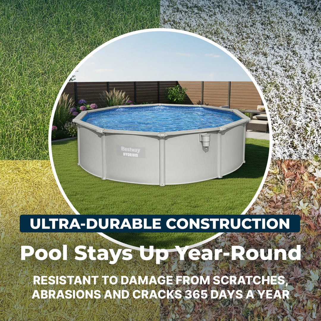 Bestway Hydrium 15' x 48" Round Steel Wall Above Ground Swimming Pool Set, Gray