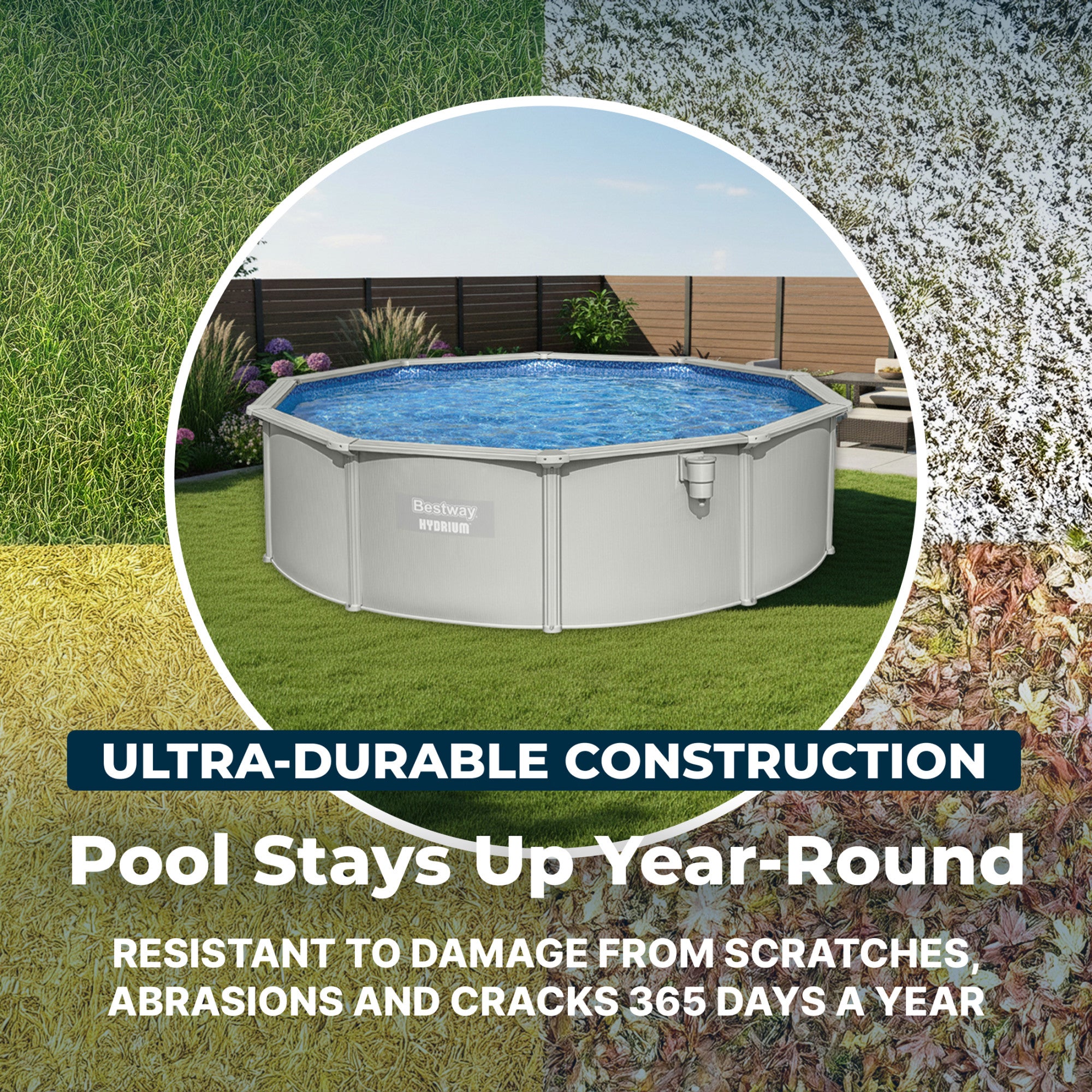 Bestway Hydrium 15' x 48" Round Steel Wall Above Ground Swimming Pool Set, Gray - VMInnovations
