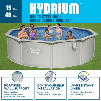 Bestway Hydrium 15'x48" Round Steel Wall Swimming Pool Set, Gray (Used)