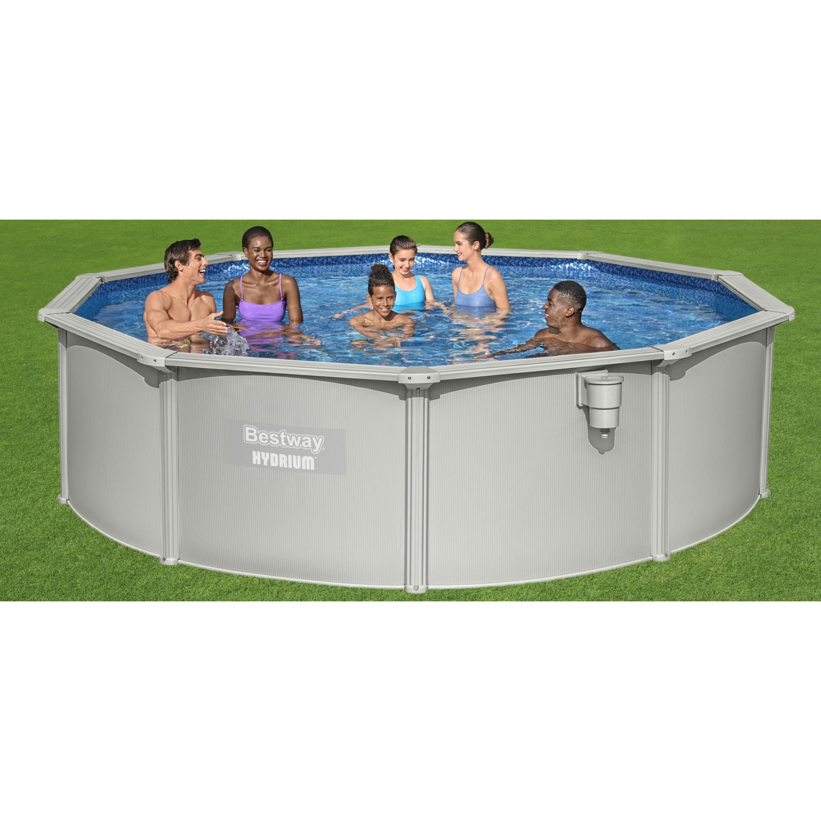 Bestway Hydrium 15' x 48" Round Steel Wall Above Ground Swimming Pool Set, Gray - VMInnovations