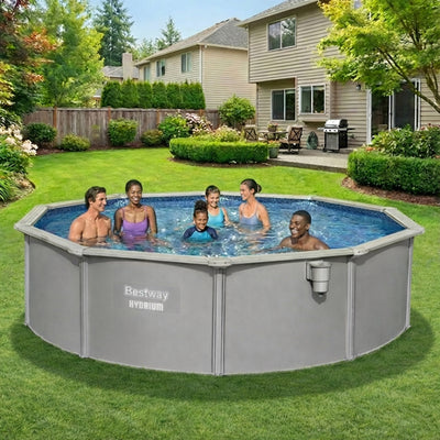 Bestway Hydrium 15' x 48" Round Steel Wall Above Ground Swimming Pool Set, Gray - VMInnovations