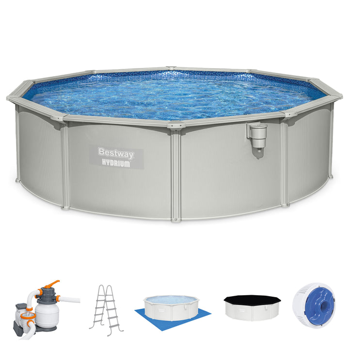 Bestway Hydrium 15' x 48" Round Steel Wall Above Ground Swimming Pool Set, Gray - VMInnovations