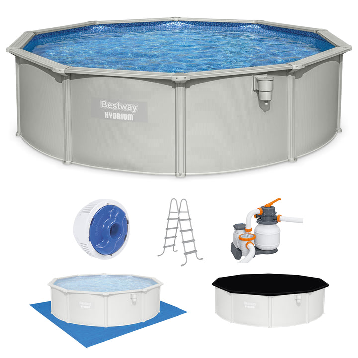 Bestway Hydrium 15'x48" Round Steel Wall Swimming Pool Set, Gray (Used)