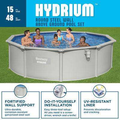 Bestway Hydrium 15'x48" Round Steel Wall Swimming Pool Set, Gray (Used) - VMInnovations