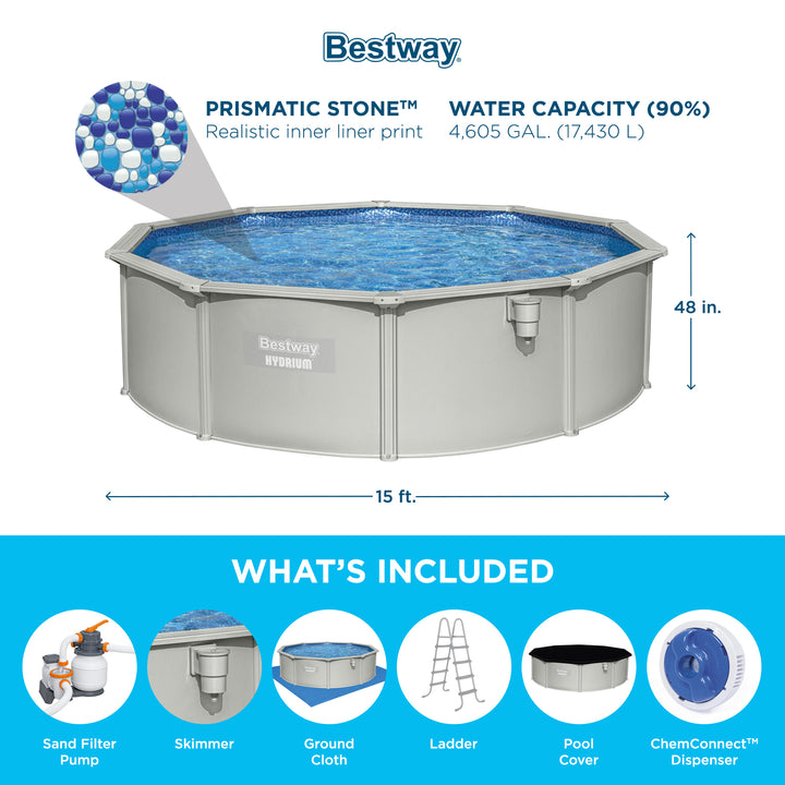 Bestway Hydrium 15' x 48" Steel Wall Above Ground Pool Set, Gray (For Parts)