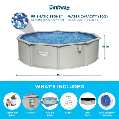 Bestway Hydrium 15'x48" Round Steel Wall Swimming Pool Set, Gray (Used) - VMInnovations