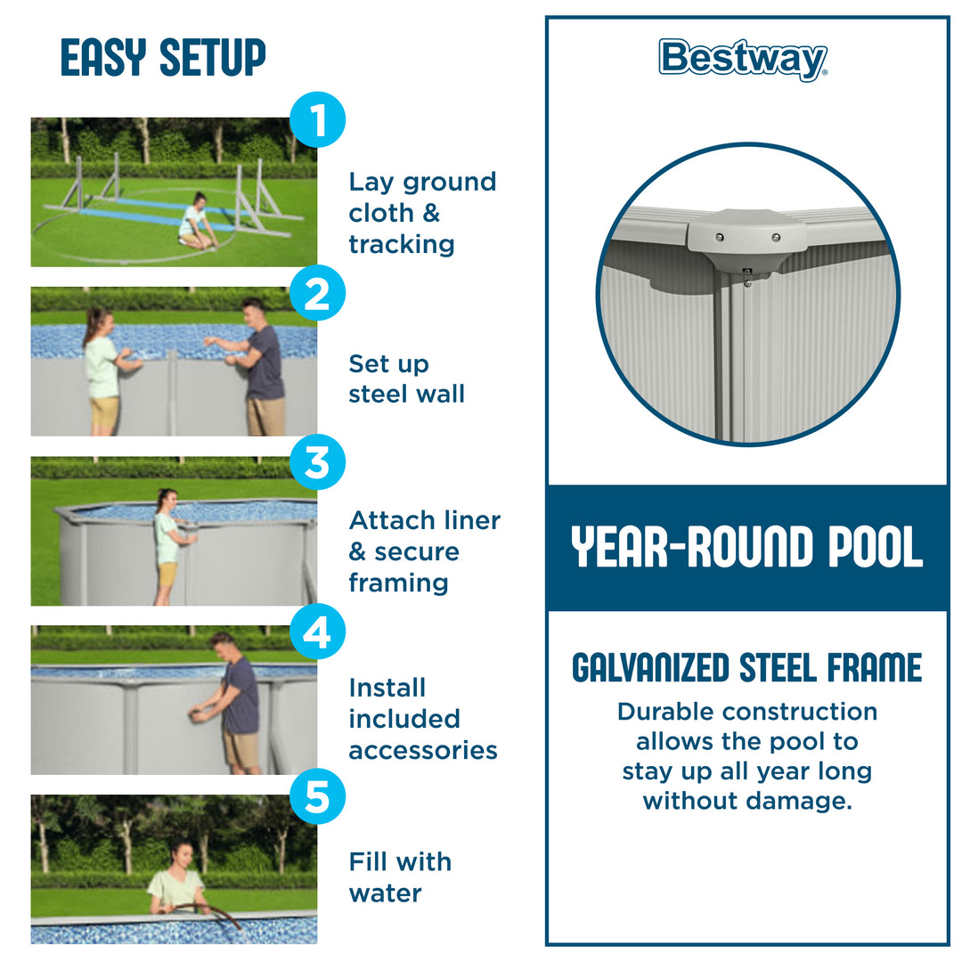 Bestway Hydrium 15'x48" Round Steel Wall Swimming Pool Set, Gray (Used)