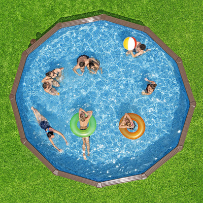 Bestway Hydrium 18' x 52" Round Steel Wall Above Ground Swimming Pool Set, Brown