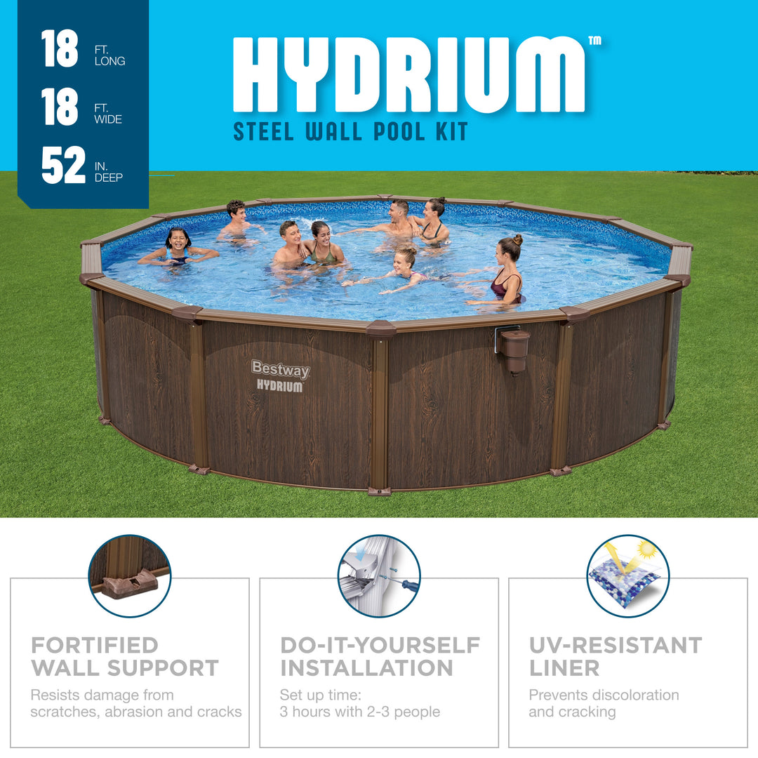 Bestway Hydrium 18'x52" Steel Wall Above Ground Swimming Pool Set, Brown (Used)