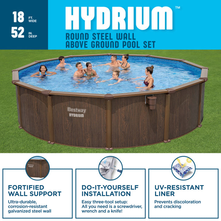 Bestway Hydrium 18'x52" Steel Wall Above Ground Swimming Pool Set, Brown (Used)