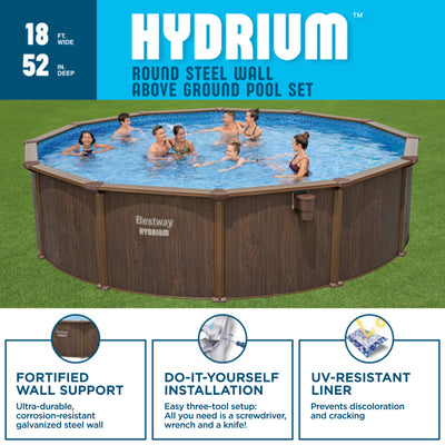Bestway Hydrium 18' x 52" Round Steel Wall Above Ground Pool Set, Brown, 2 Pack