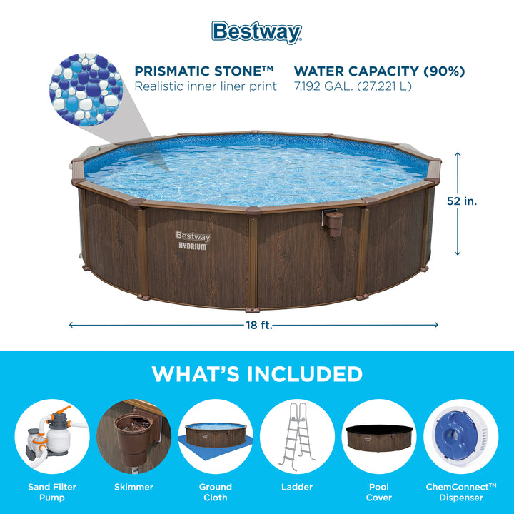 Bestway Hydrium 18'x52" Steel Wall Above Ground Swimming Pool Set, Brown (Used)