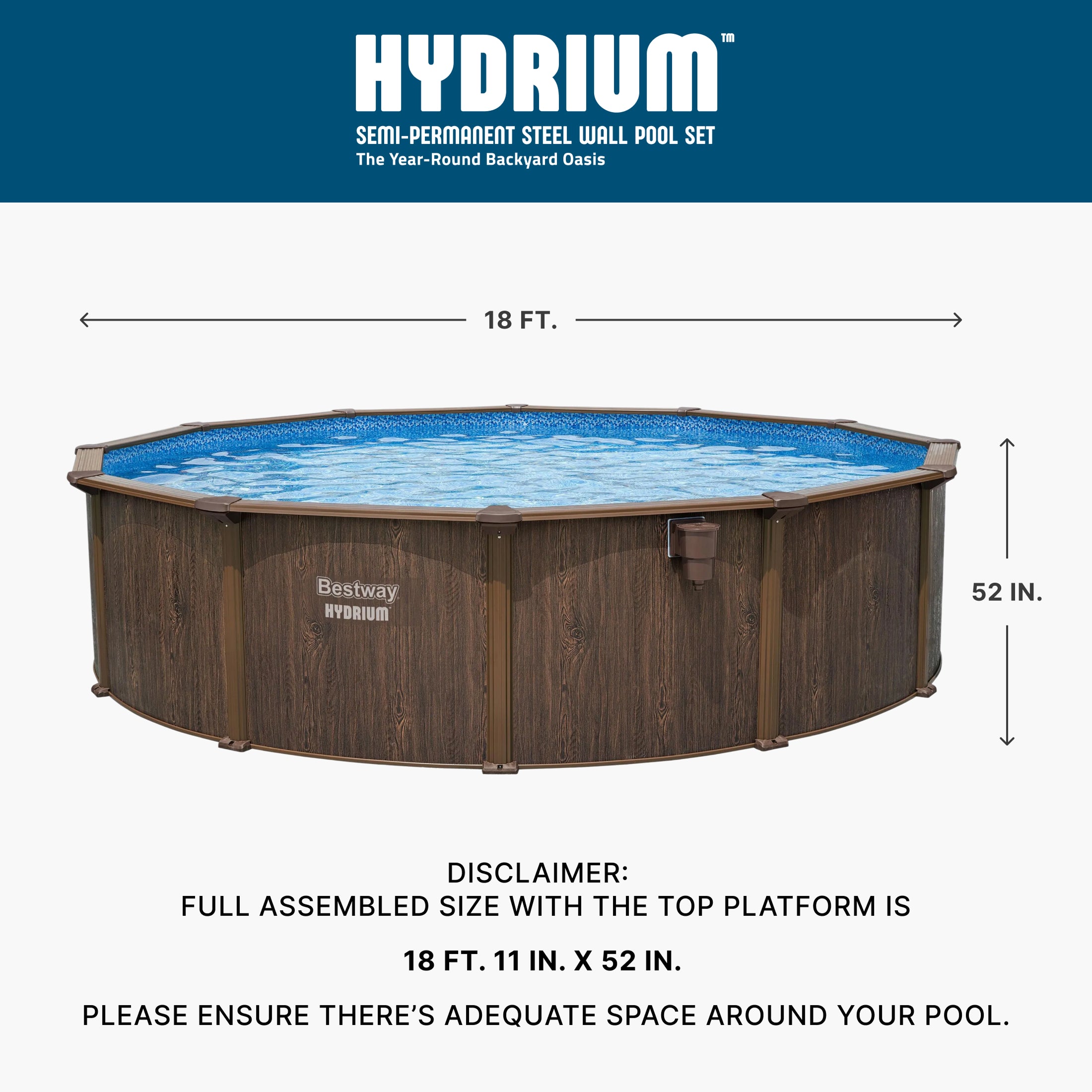 Hydrium 18'x52" Round Steel Wall Above Ground Swimming Pool Set, Brown(Open Box)