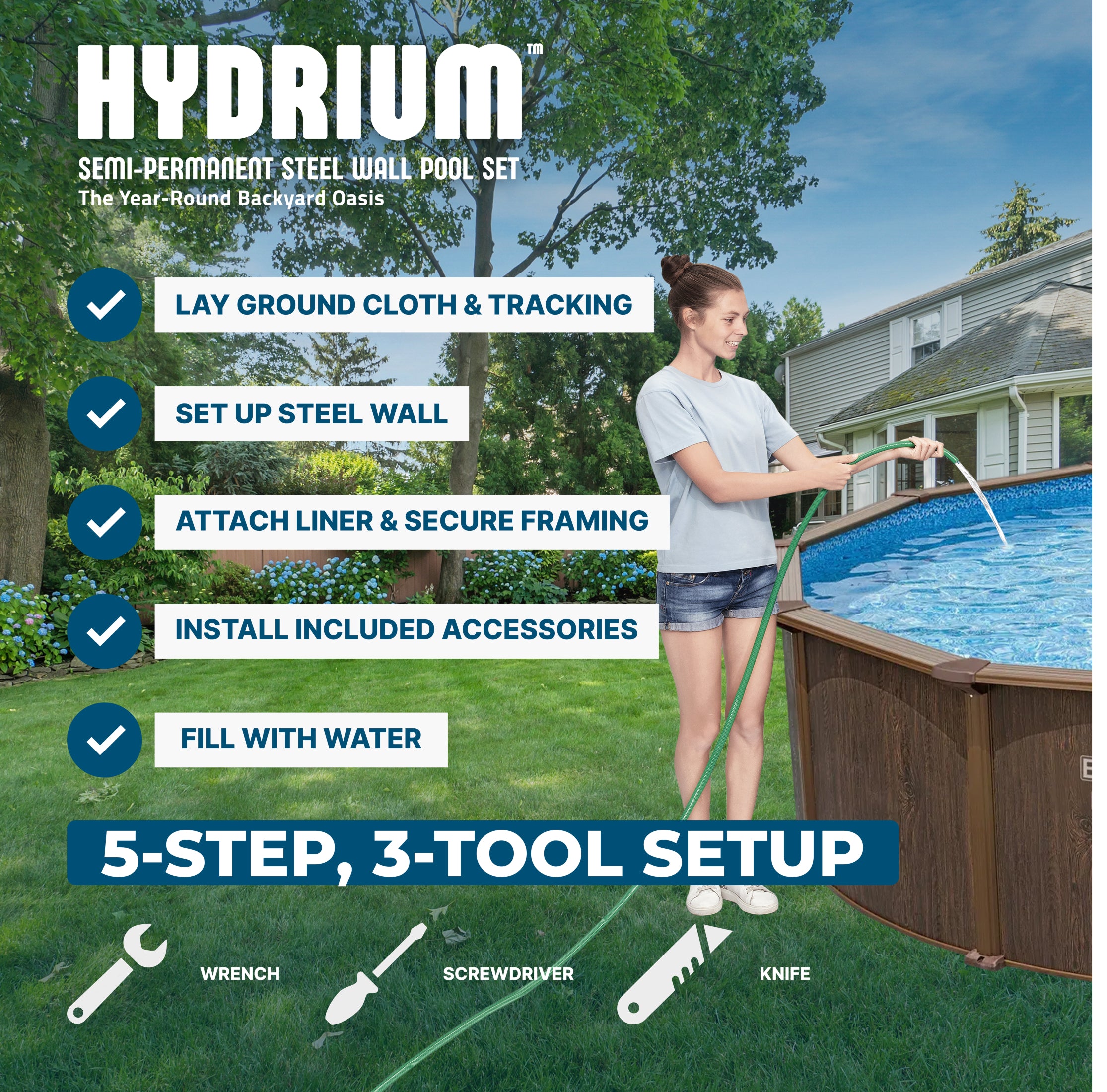 Hydrium 18'x52" Round Steel Wall Above Ground Swimming Pool Set, Brown(Open Box)