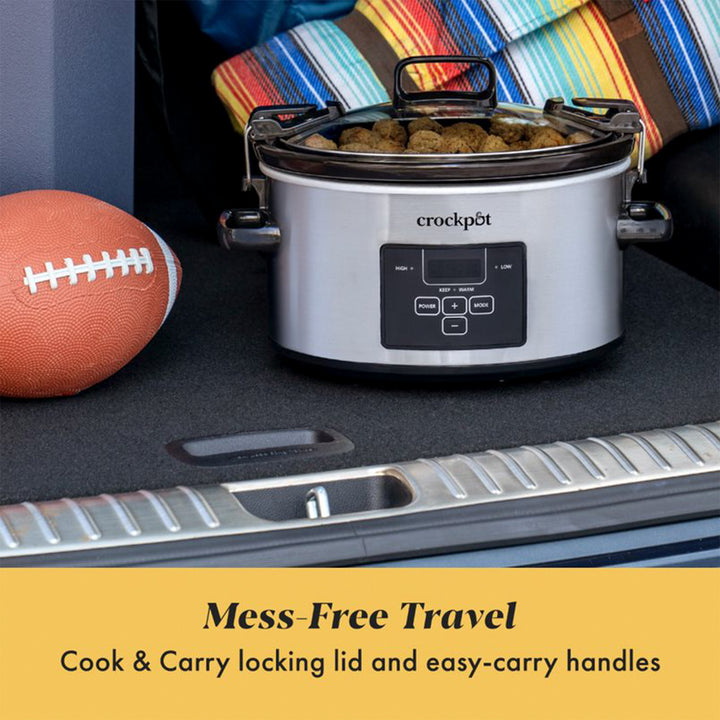 Crock-Pot 4 Quart Stainless Steel Cook & Carry Programmable Slow Cooker with Lid