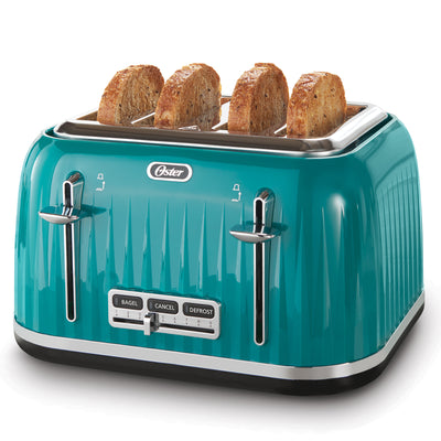 Oster 4-Slice X-Wide Slot Toaster with 9 Shade Settings, Teal w/ Chrome Accents