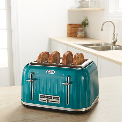 Oster 4-Slice X-Wide Slot Toaster with 9 Shade Settings, Teal w/ Chrome Accents