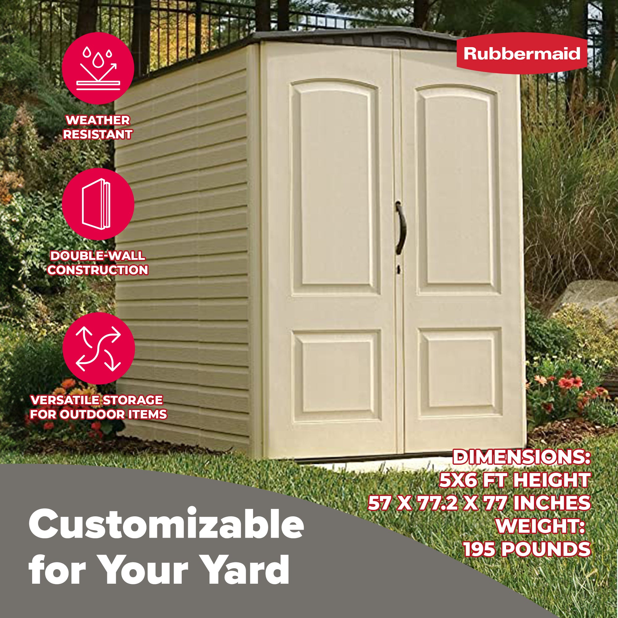 Rubbermaid Large 5x6 Ft Resin Weather Resistant Outdoor Shed, Sandstone (Used)