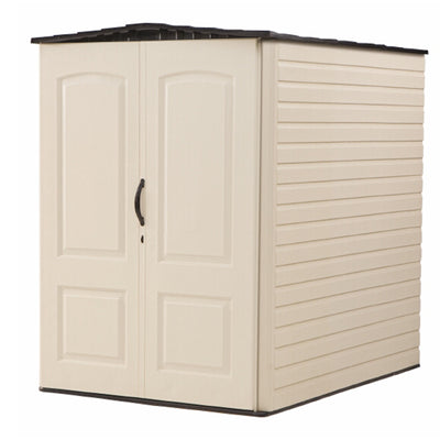 Rubbermaid 5x6 Ft Resin Weather Resistant Outdoor Shed, Sandstone (For Parts)