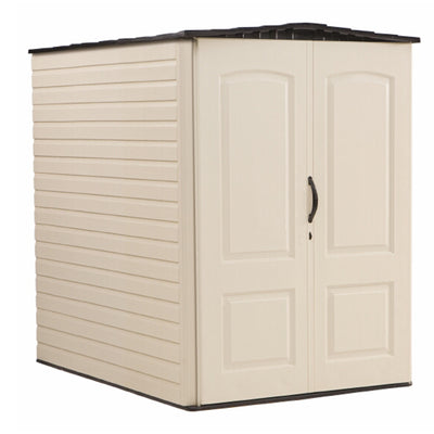 Rubbermaid 5x6 Ft Resin Weather Resistant Outdoor Shed, Sandstone (For Parts)
